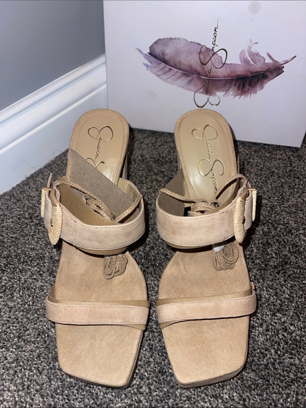 Jessica Simpson Taupe Suede Block Heel Mules